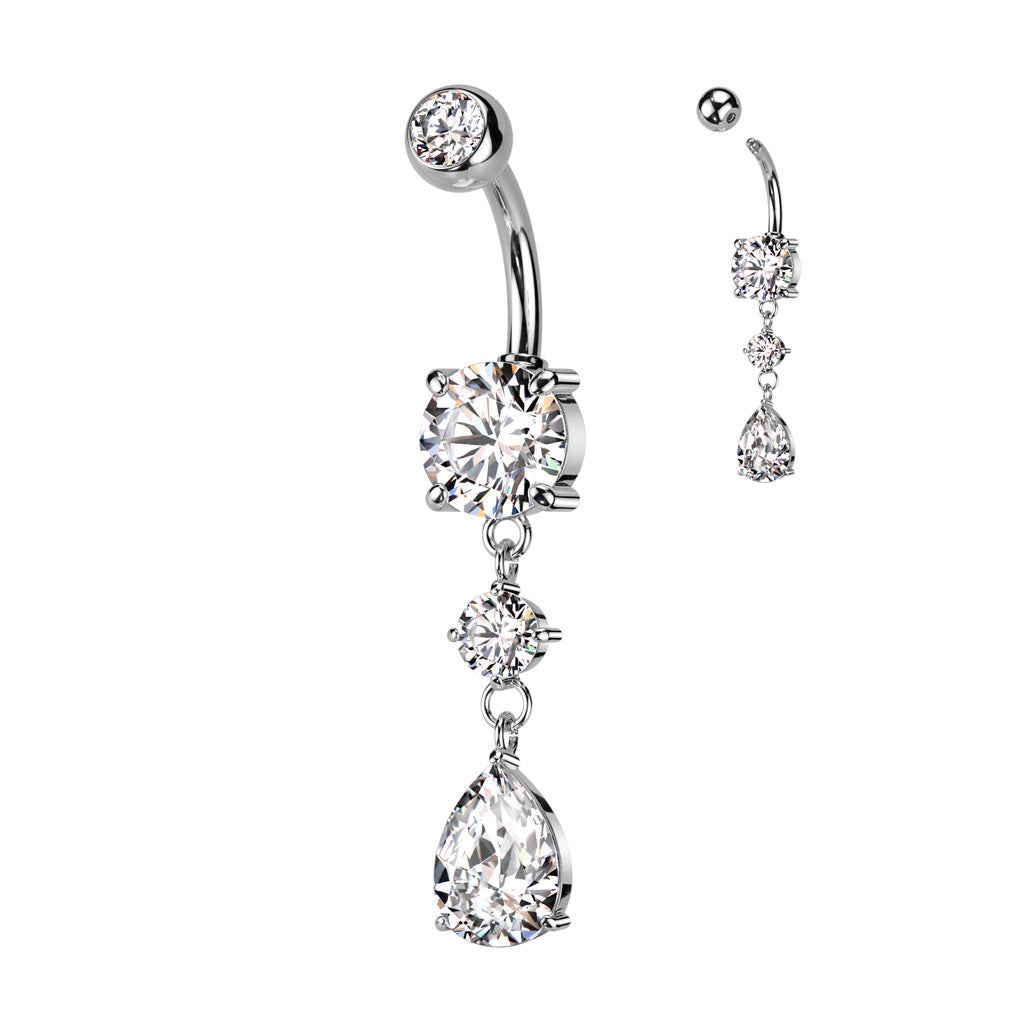 Double Dangling Crystal Tear Drop Belly Button Ring Cherry Diva 