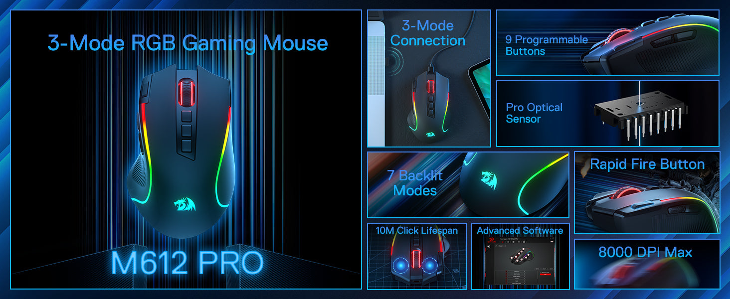 Redragon Predator M612 Pro RGB Wireless Mouse - Green Apple Compunet