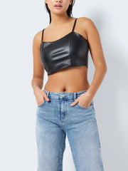 NOISY MAY Julia Faux Leather Crop Top