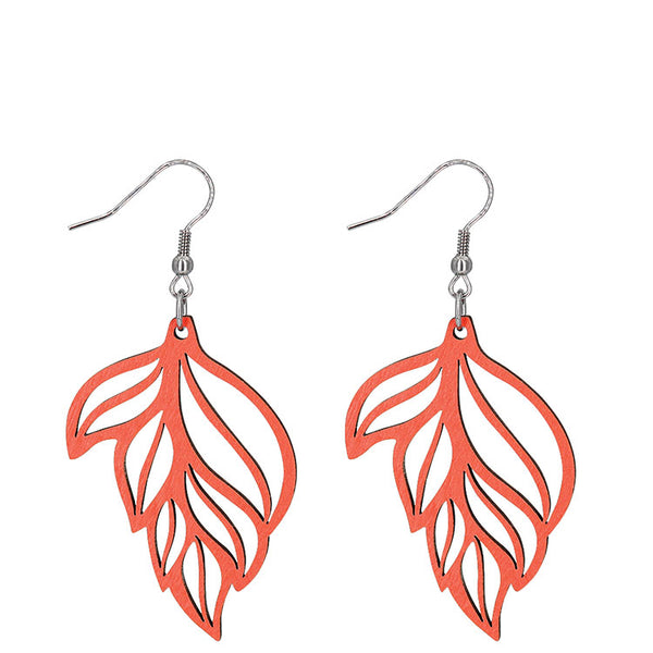 Elegant Leaf Wood Earrings Orange
