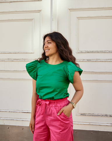Color-Blocking Grünes Tshirt und Pinke Hose