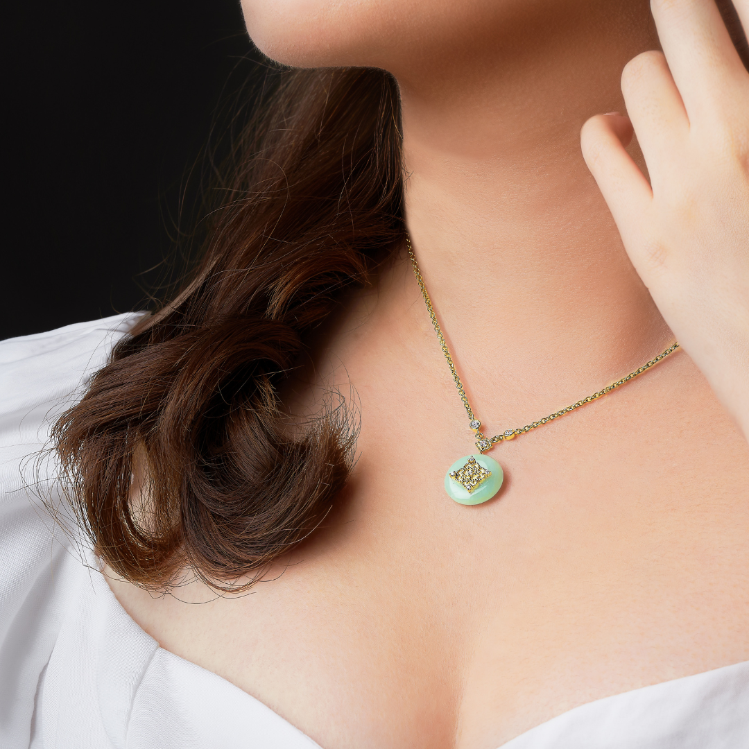 gold necklace with jade