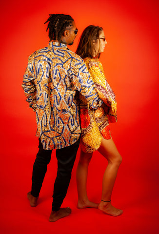 African Shirts In Gold Metallic Print, Made In Africa