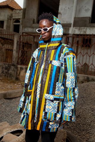 African hoodie in Blue Kente / Festival Jacket made in Africa
