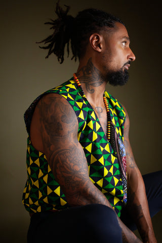 African Waistcoat in Green Ankara print