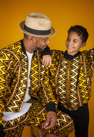 African Clothing, Matching Kids & Adult Bomber Jackets in Mud Cloth Print