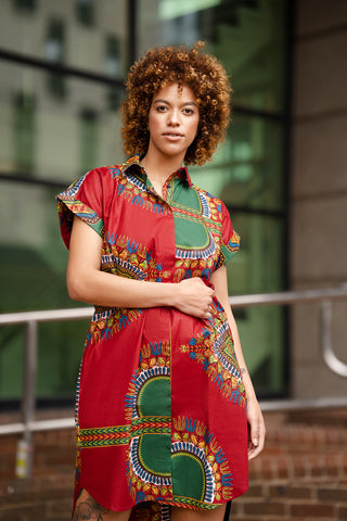 African Clothing: African Dress In Red Dashiki