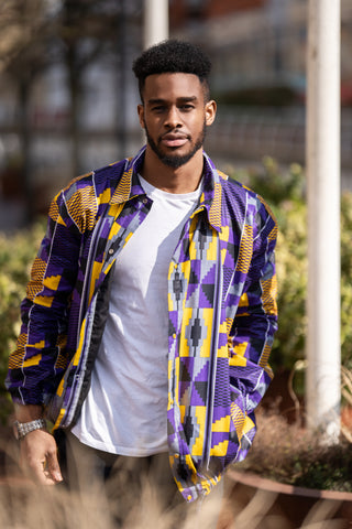 African summer puffer jacket in mellow purple Kente