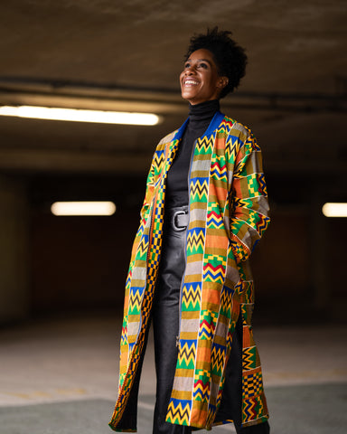 African Clothing: Kente Winter Trench Coat