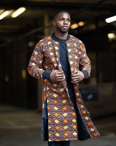 African Clothing - African Trench Coat In Orange