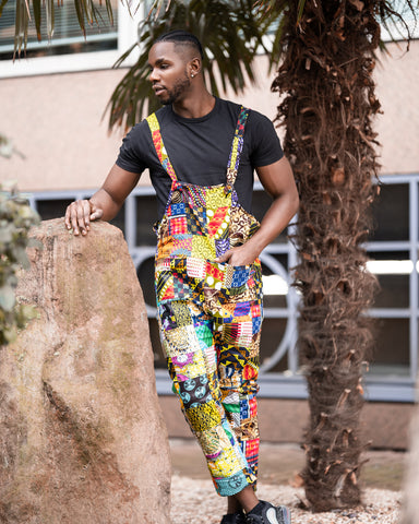 African Clothing - African Print Patchwork Dungarees 