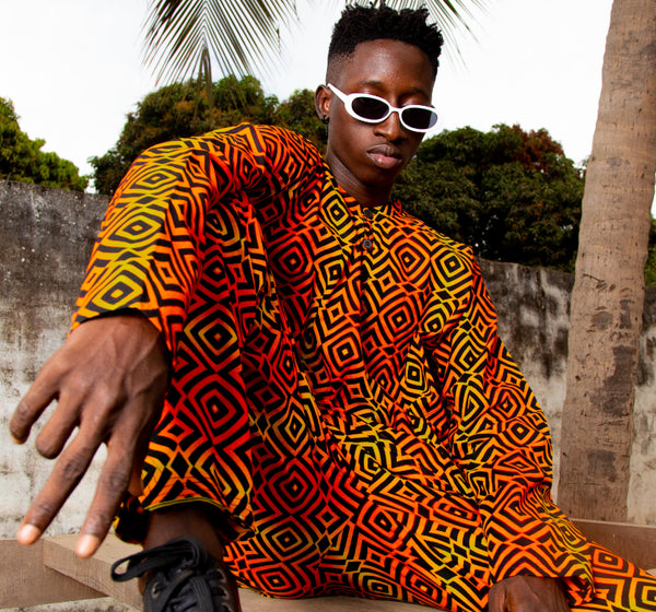 African Suit In Electric Orange / Festival Outfit made in Africa