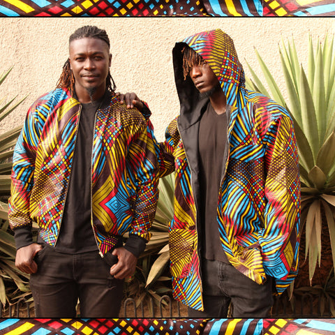 African Jackets / Bomber Jacket and Hoodie In Multicoloured Print