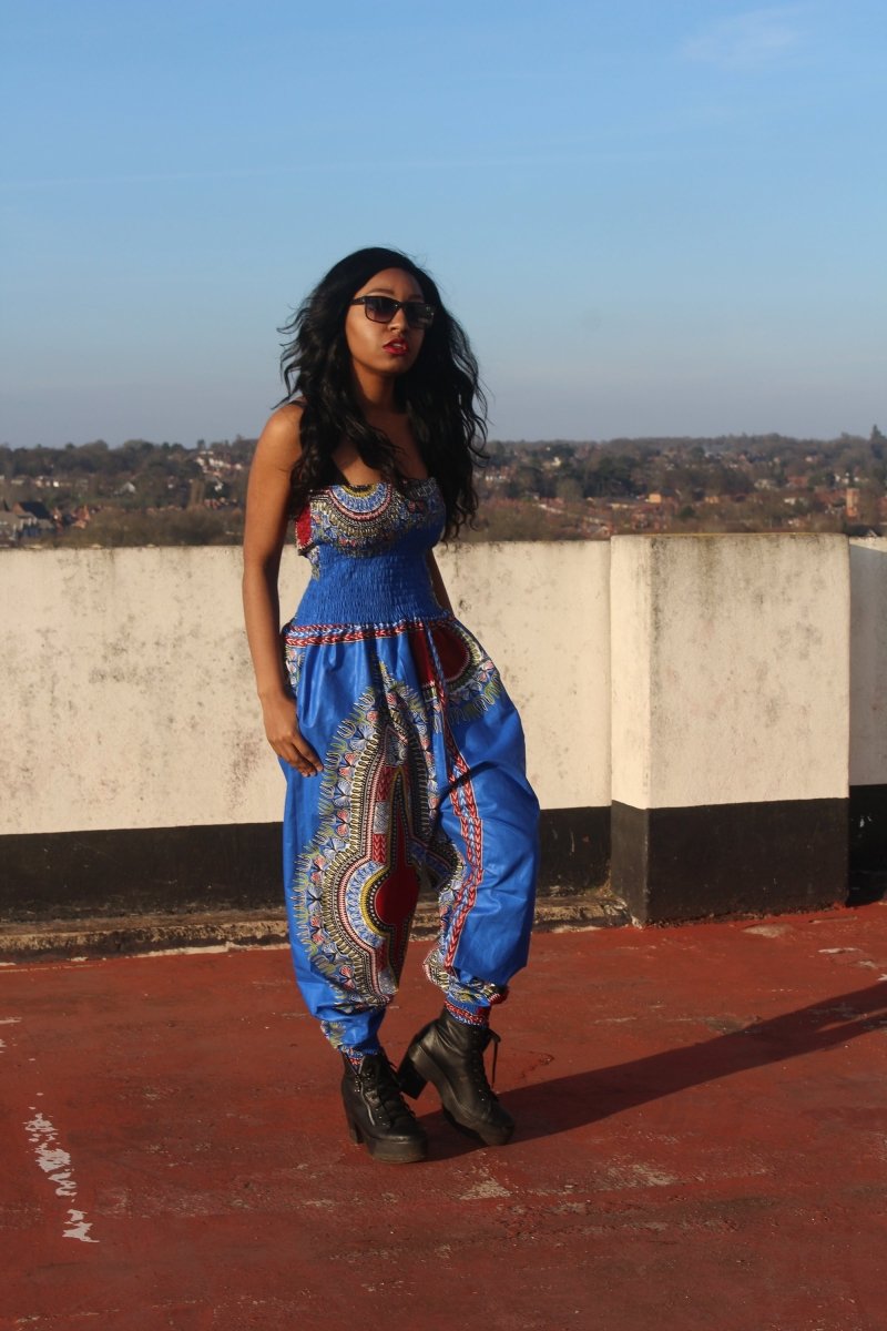 African Print Jumpsuit in Blue Dashiki Print - Festival Jumpsuit– The  Continent Clothing