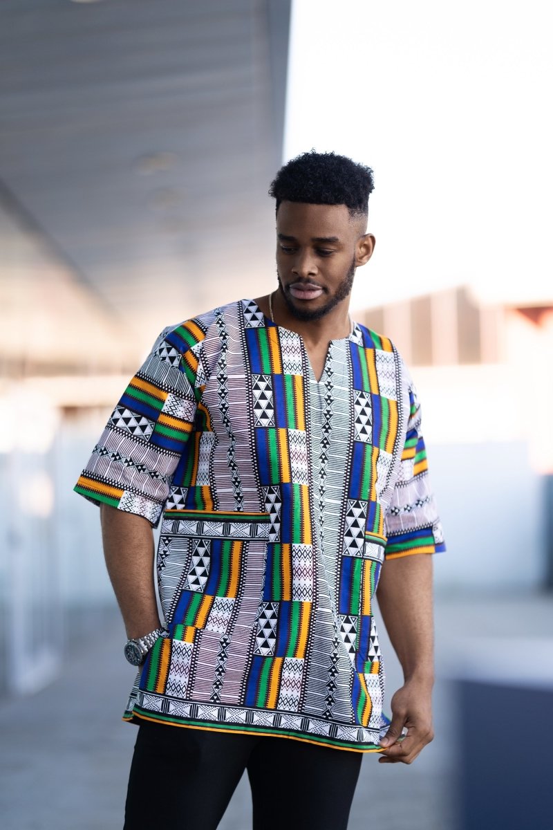 African T-Shirt in White Kente / African Shirt Made In Africa– The ...