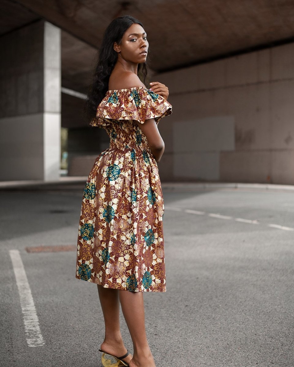 Beautiful African Midi Dress In Metallic Gold Brown– The Continent Clothing