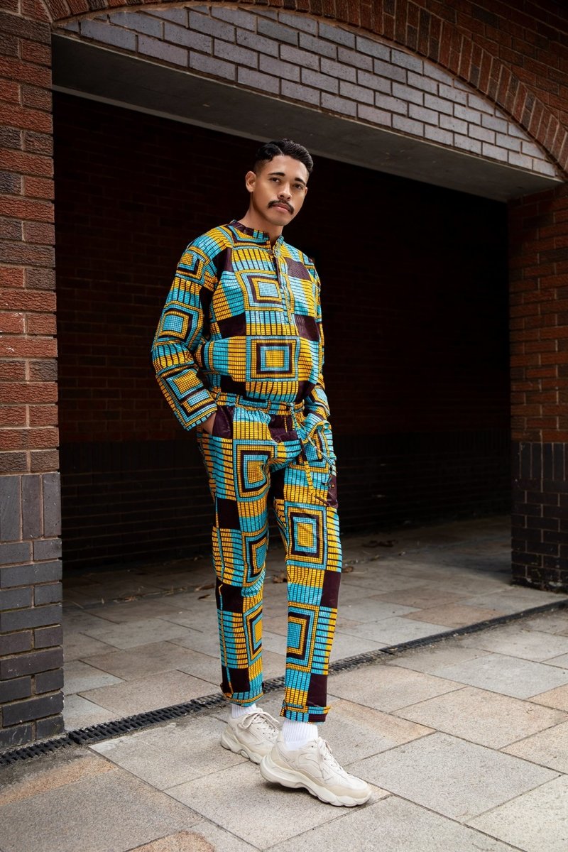 Brilliant Blue Matching African Suit In Ankara - Continent Clothing ...