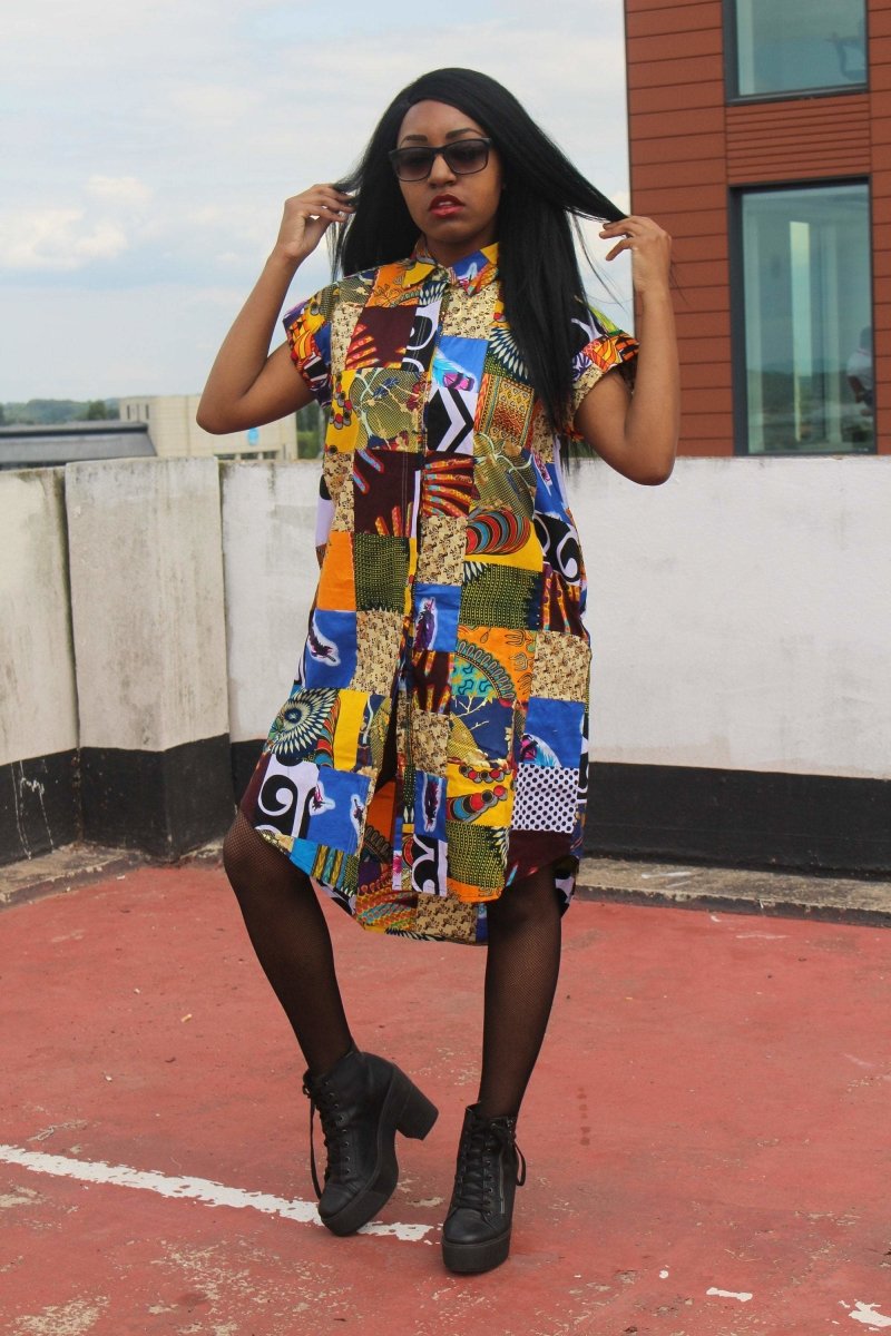 Patchwork Festival Dress in a Shirt Dress Style - African Shirt Dress ...