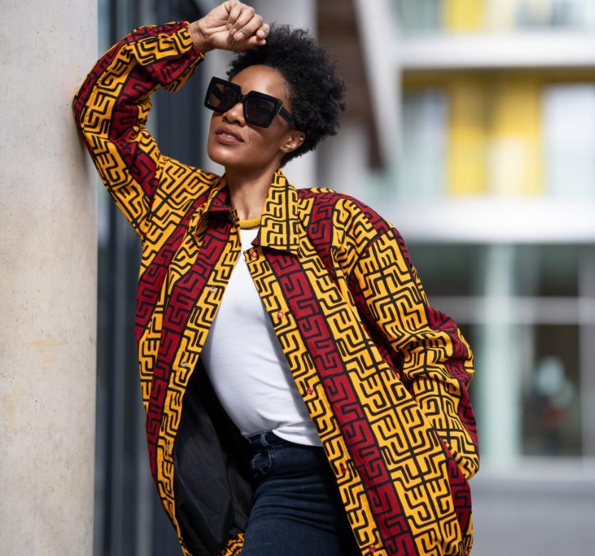 African Puffer Jacket In Red & Orange