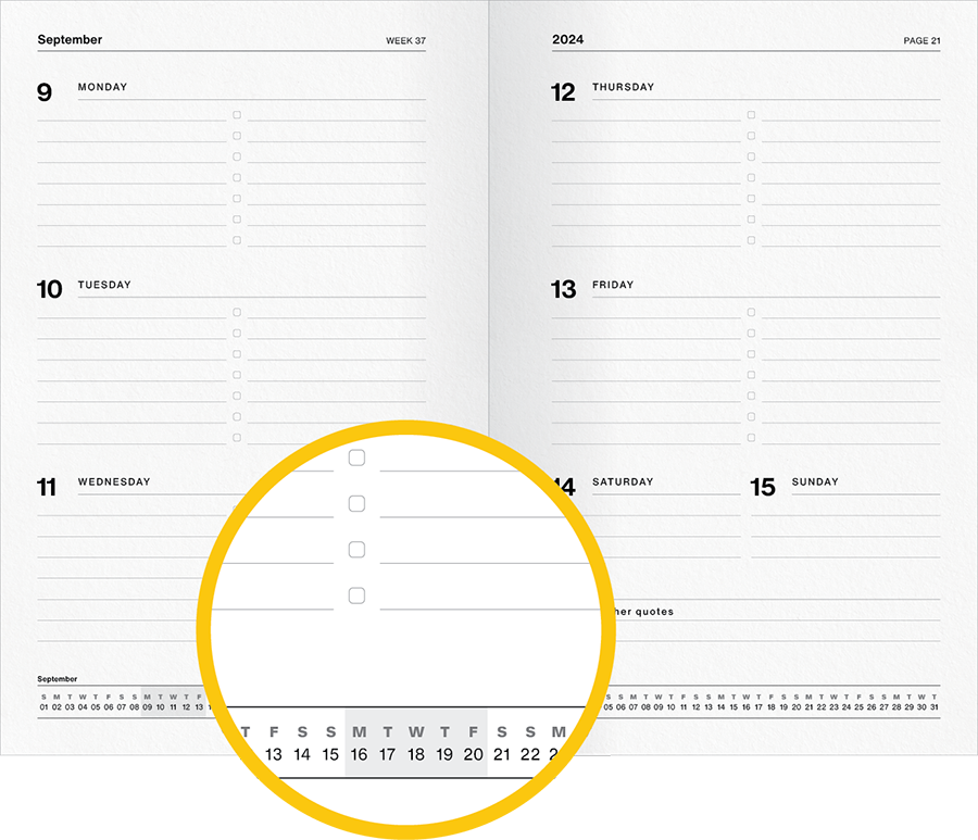 A close-up of WTF Notebooks' academic planner