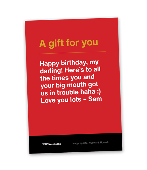 A Custom Message Card for an inappropriate gift idea