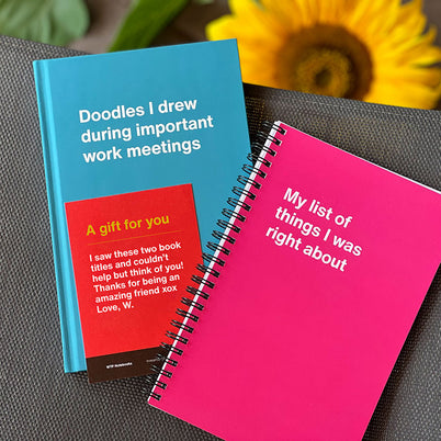 Two WTF Notebooks with a custom gift message card