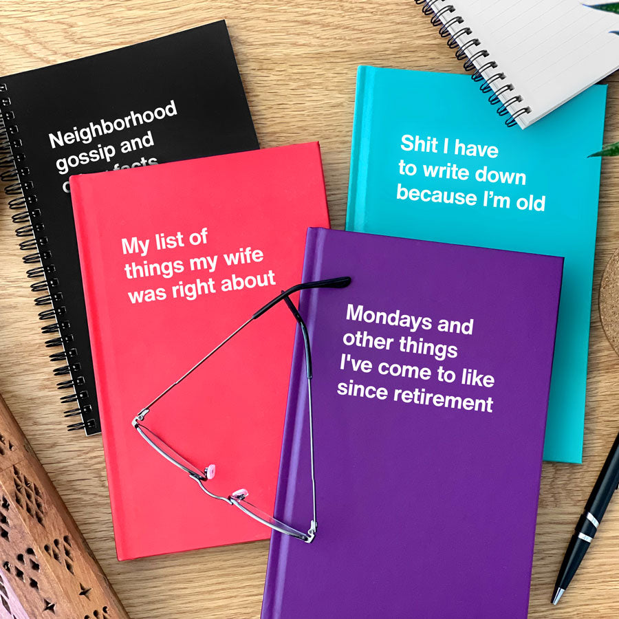 A selection of WTF Notebooks's funny gift ideas for grandparents