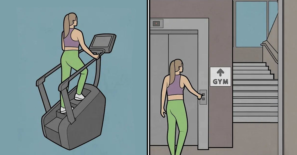 A funny comic showing a woman at the gym