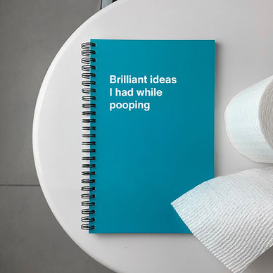 A WTF Notebook titled: Brilliant ideas I had while pooping (funny Christmas gift)