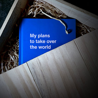 A WTF Notebook titled: My plans to take over the world (funny Christmas gift)