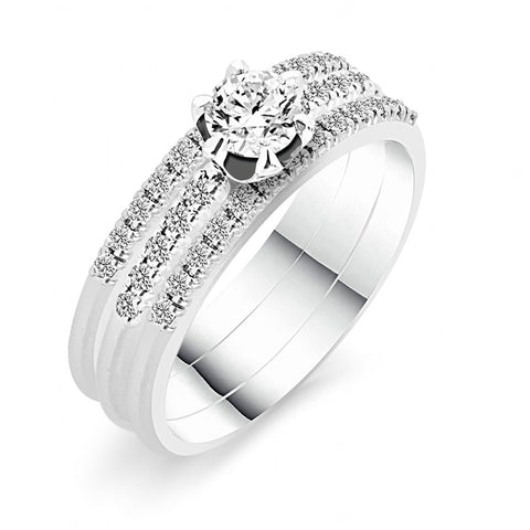 Silvan Solitaire ring with frame stones combined with two row diamond rings