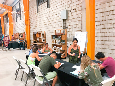 Kea Peters teaching Lettering at Salt in Kakaʻako for Paʻakai Market by The Paʻi Foundation