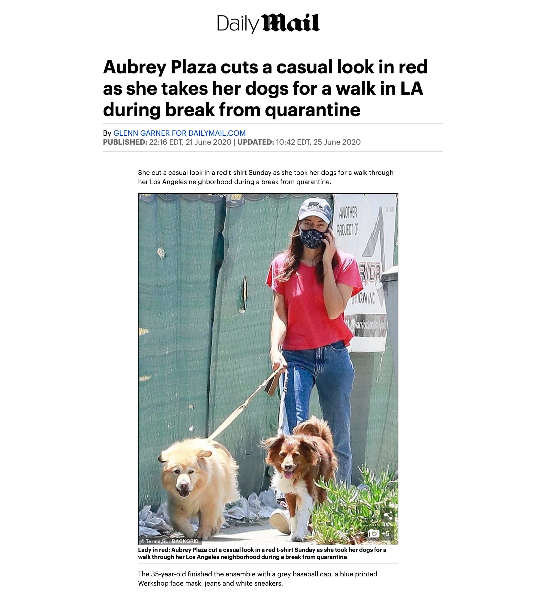 Aubrey Plaza featured wearing WERKSHOP Gothica Mask in DailyMail UK