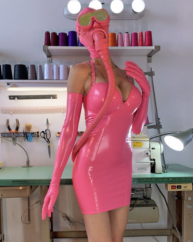 pink halter neck dress