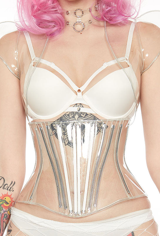 Futuristic Chrome clear cincher, waist belt waspie, underbust