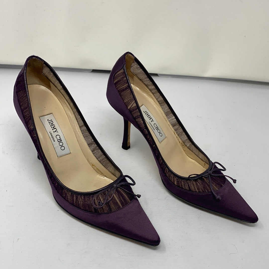 Jimmy Choo Purple Satin and Tulle Pump with Leather Bow – The Hangout