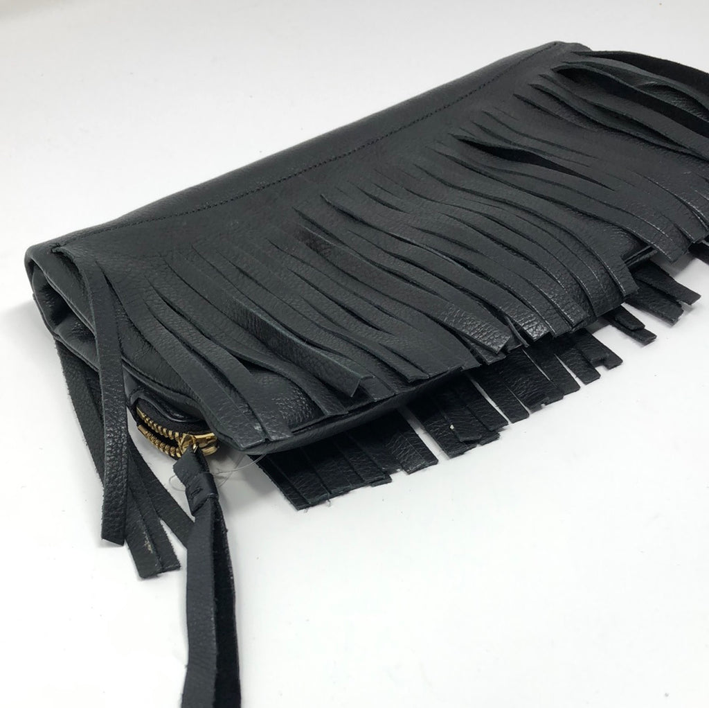 Tory Burch Black Leather Folded Fringe Clutch – The Hangout