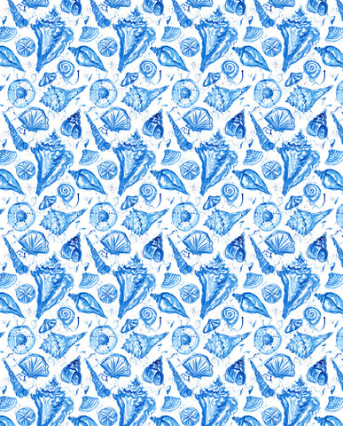 blue Watercolor seashells in a pattern 