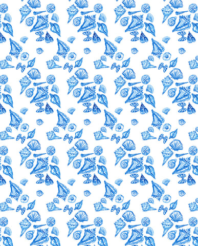 blue Watercolor seashells in a pattern