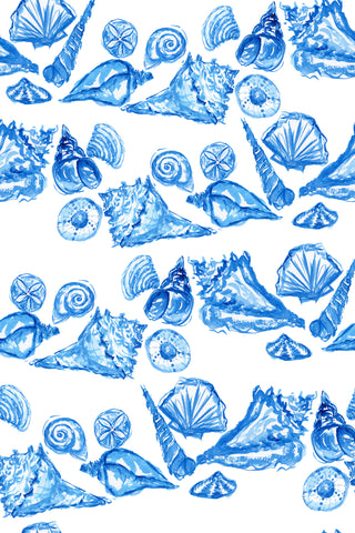 blue Watercolor seashells in a pattern