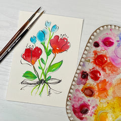 watercolor postcard of bouquet of flowers