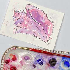 watercolor postcard of conch shell