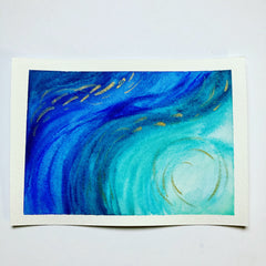 watercolor postcard of blue waves