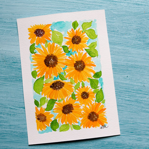 watercolorpostcard of sunflowers