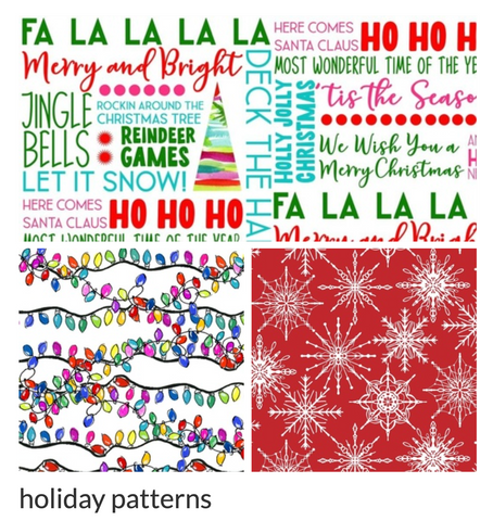 various holiday chrismas patterns of snowflakes and christmas lights and greetings