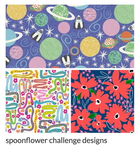 link to spoonflower designs space and snake and florals