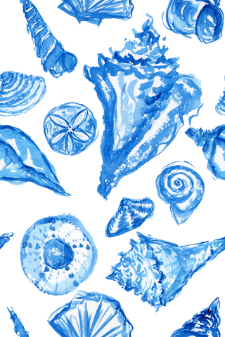 blue Watercolor seashells in a pattern