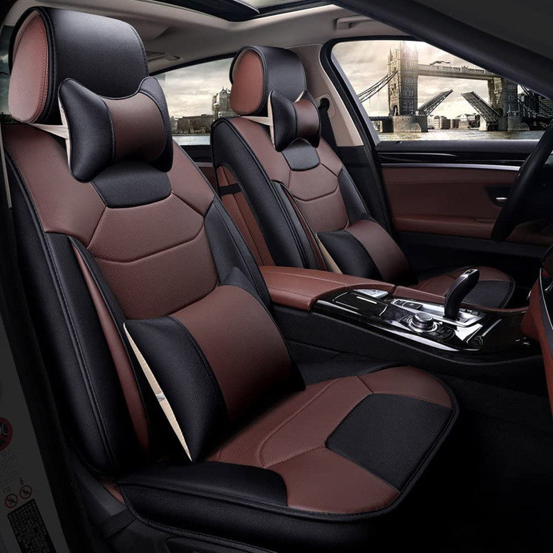 KVD Superior Leather Luxury Car Seat Cover for Tata Nexon Ev Black + C