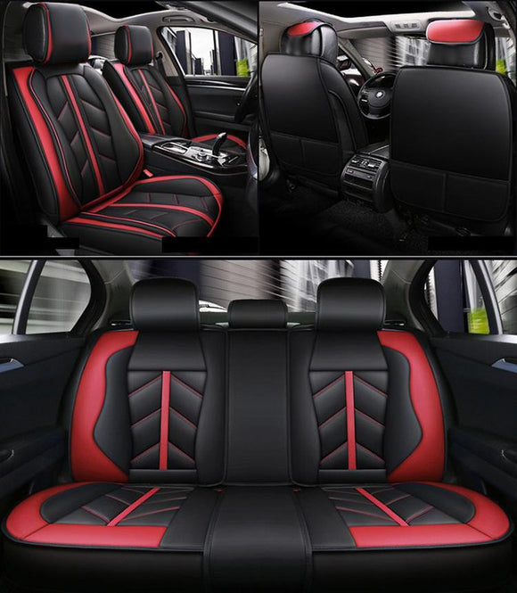 KVD Superior Leather Luxury Car Seat Cover for Tata Nexon Ev Black + R