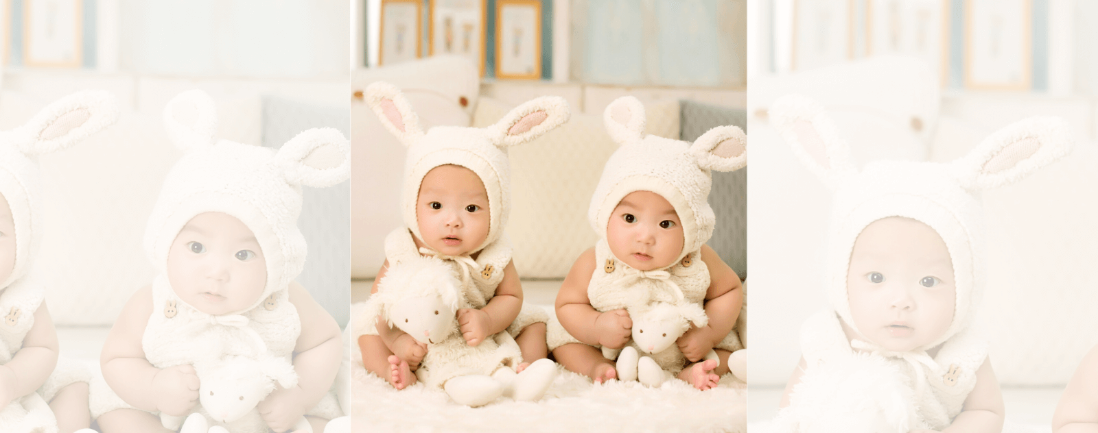 Lindos bebés con sus limpios peluches blancos